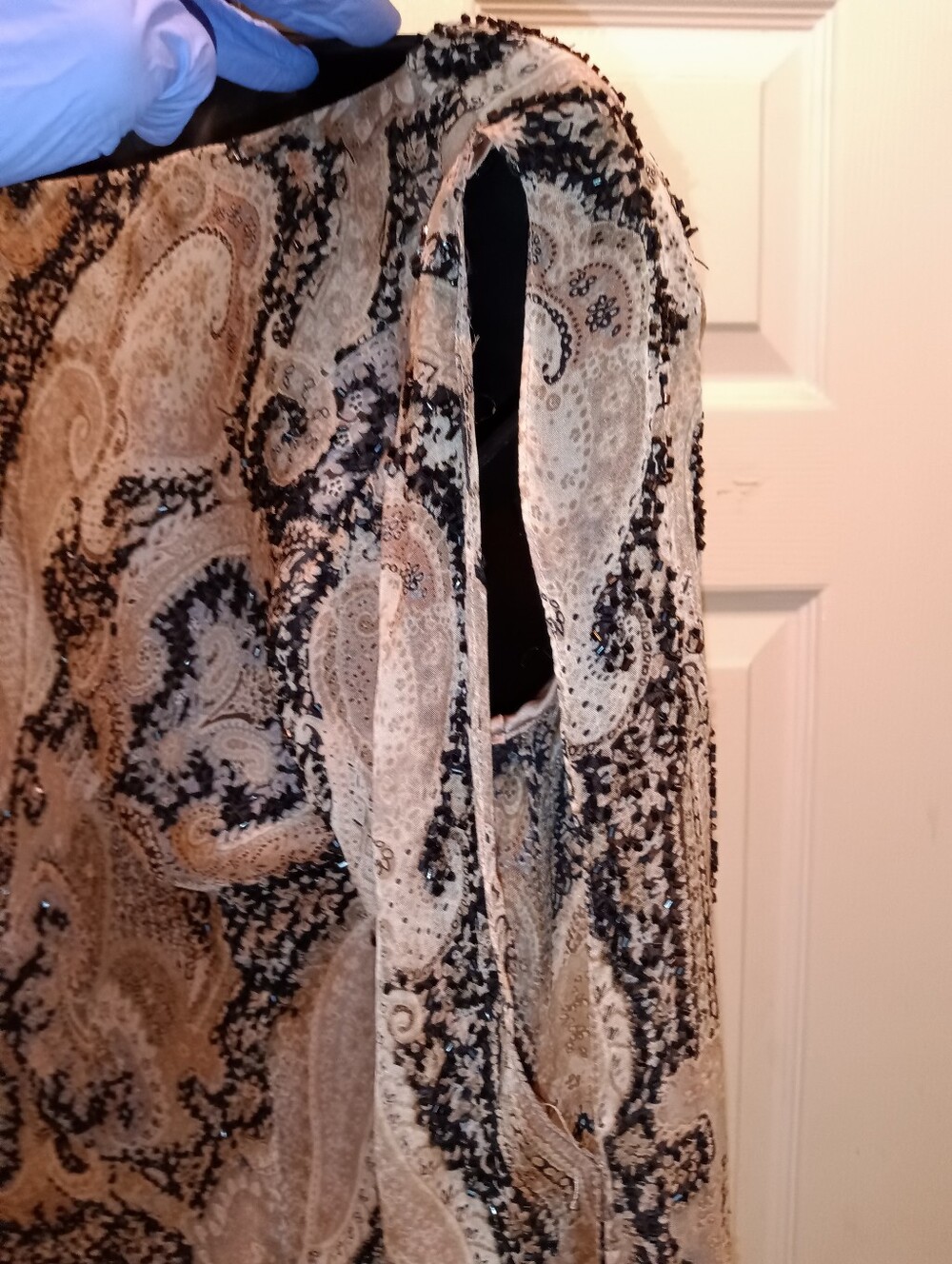 Carmen Marc Valvo Rose Gold and Black Paisley Cowl Neck Blouse - Picture 3 of 7